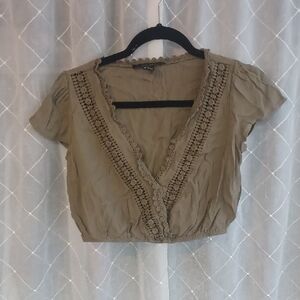 Forever 21 Olive Lace Accent Blouse